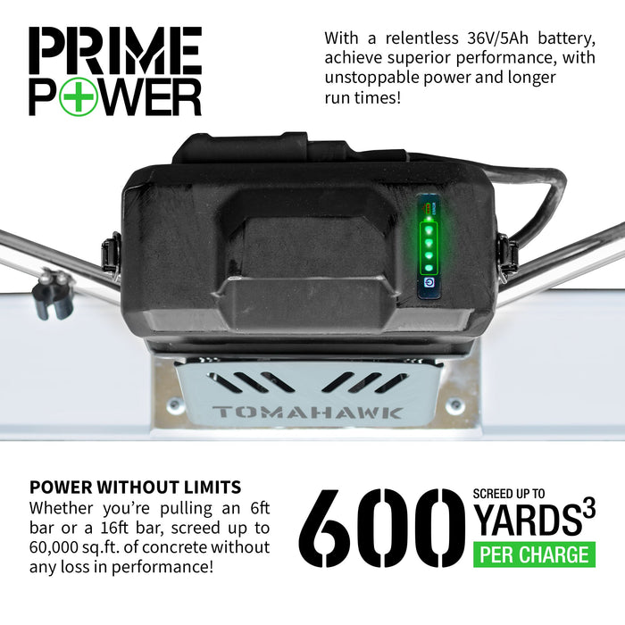 Tomahawk Power Battery Powered Vibrating Concrete Power Screed 36V/5Ah Float Finishing Tool (Choose 4ft, 6ft, 8ft, 10ft,...