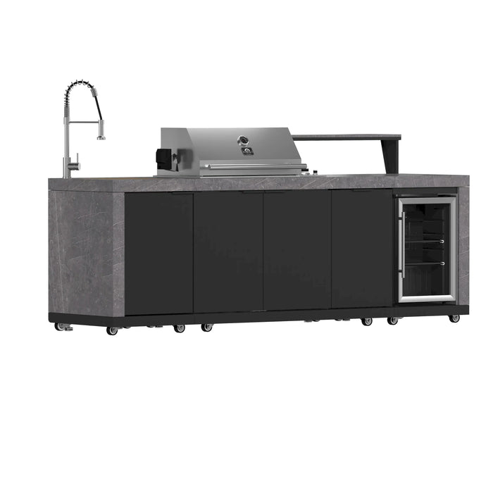 Forno Rimini Outdoor Kitchen 30-Inch BBQ 62,600 BTU, 3 Burners with Sear & Rotisserie, 2.4 cu.ft. Beverage Center, Stainless Steel Sink, Black Cabinets & Gray Sintered Stone Countertop (FODKT2544BLK)