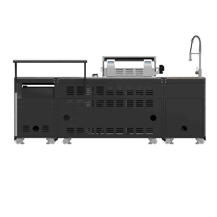 Forno Rimini Outdoor Kitchen 30-Inch BBQ 62,600 BTU, 3 Burners with Sear & Rotisserie, 2.4 cu.ft. Beverage Center, Stainless Steel Sink, Black Cabinets & Gray Sintered Stone Countertop (FODKT2544BLK)