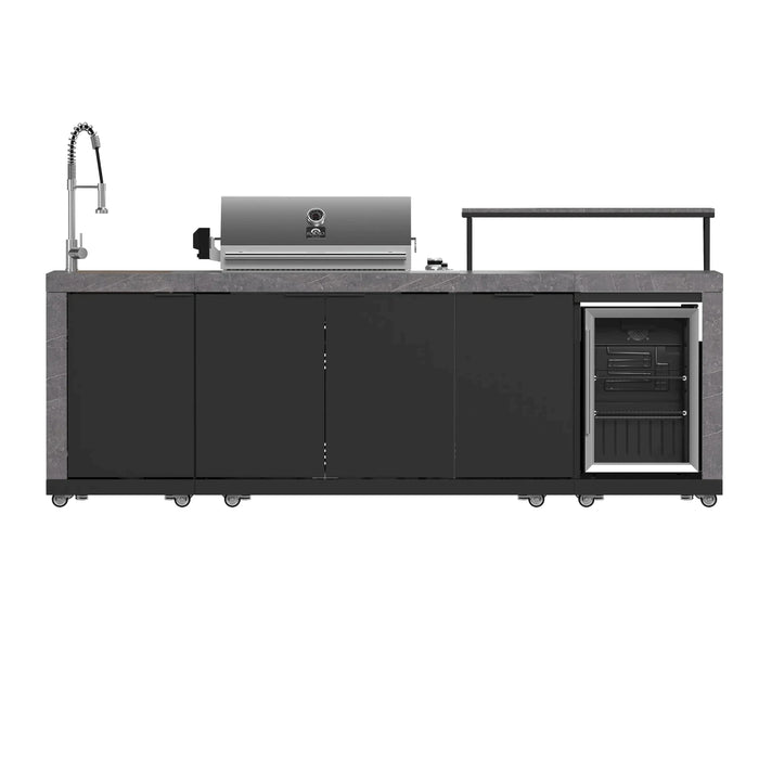 Forno Rimini Outdoor Kitchen 30-Inch BBQ 62,600 BTU, 3 Burners with Sear & Rotisserie, 2.4 cu.ft. Beverage Center, Stainless Steel Sink, Black Cabinets & Gray Sintered Stone Countertop (FODKT2544BLK)