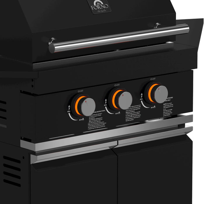 Forno All'Aperto Outdoor Kitchen Set with  99,600 BTU BBQ with 5 Stainless-Steel Burners, Infrared Burners & Side Burner, Plancha, Gas Pizza Oven, Sink & Bar Module with Black Sintered Stone Countertops (FODKT2568BLK)