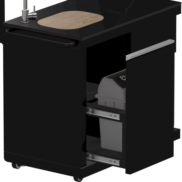 Forno All'Aperto Outdoor Kitchen Set with  99,600 BTU BBQ with 5 Stainless-Steel Burners, Infrared Burners & Side Burner, Plancha, Gas Pizza Oven, Sink & Bar Module with Black Sintered Stone Countertops (FODKT2568BLK)