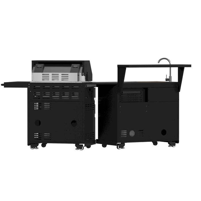 Forno All'Aperto 62,600 BTU BBQ with 3 Stainless-Steel Burners & Infrared Burners & Sink Module with Black Sintered Stone Countertops, Bar & Beverage Center (FODKT2582BLK)