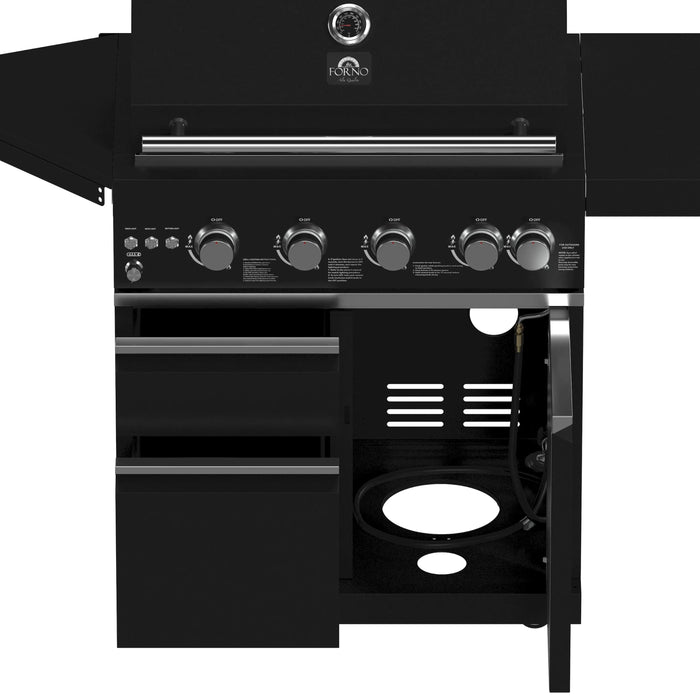 Forno All'Aperto 62,600 BTU BBQ with 3 Stainless-Steel Burners & Infrared Burners & Sink Module with Black Sintered Stone Countertops, Bar & Beverage Center (FODKT2582BLK)