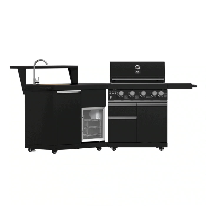 Forno All'Aperto 62,600 BTU BBQ with 3 Stainless-Steel Burners & Infrared Burners & Sink Module with Black Sintered Stone Countertops, Bar & Beverage Center (FODKT2582BLK)