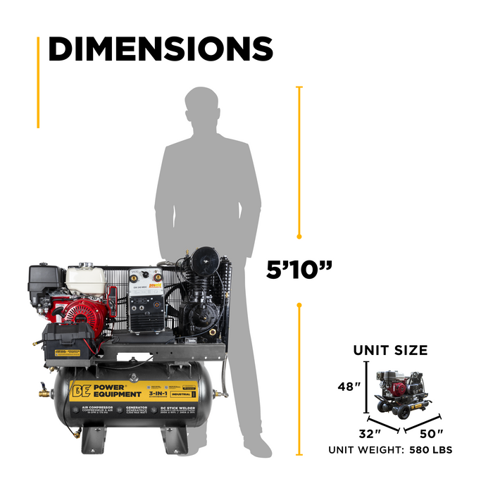 19 CFM @ 175 PSI Gas Air Compressor/Welder/Generator with Honda GX390 Engine