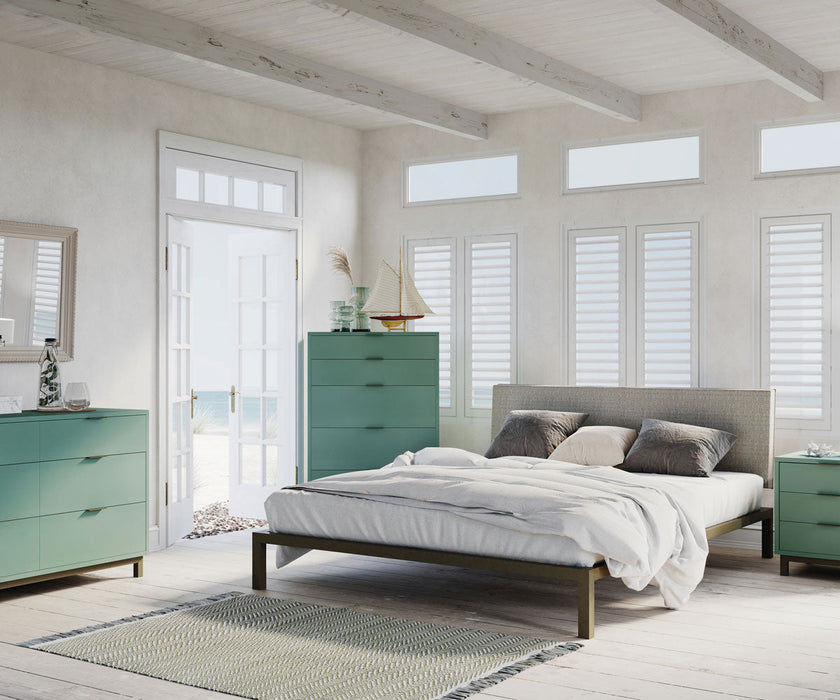 Halley Modern Upholstered Panel Bed - Steel Base