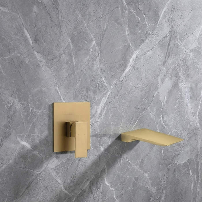 wonderland shower inc Waterfall Wall-mount pressure balance Bath Tub Filler Faucet Brushed Gold - Lifestyle View