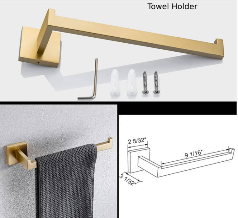 wonderland shower inc Square 4-Piece Stainless Steel Brushed Gold Bathroom Hardware Set... Shower Accessory - Detail View