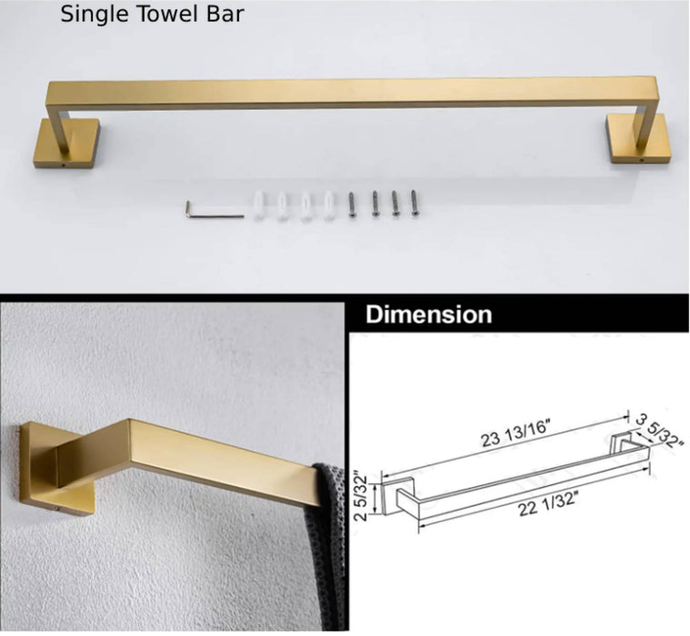 wonderland shower inc Square 4-Piece Stainless Steel Brushed Gold Bathroom Hardware Set... Shower Accessory - Close-Up
