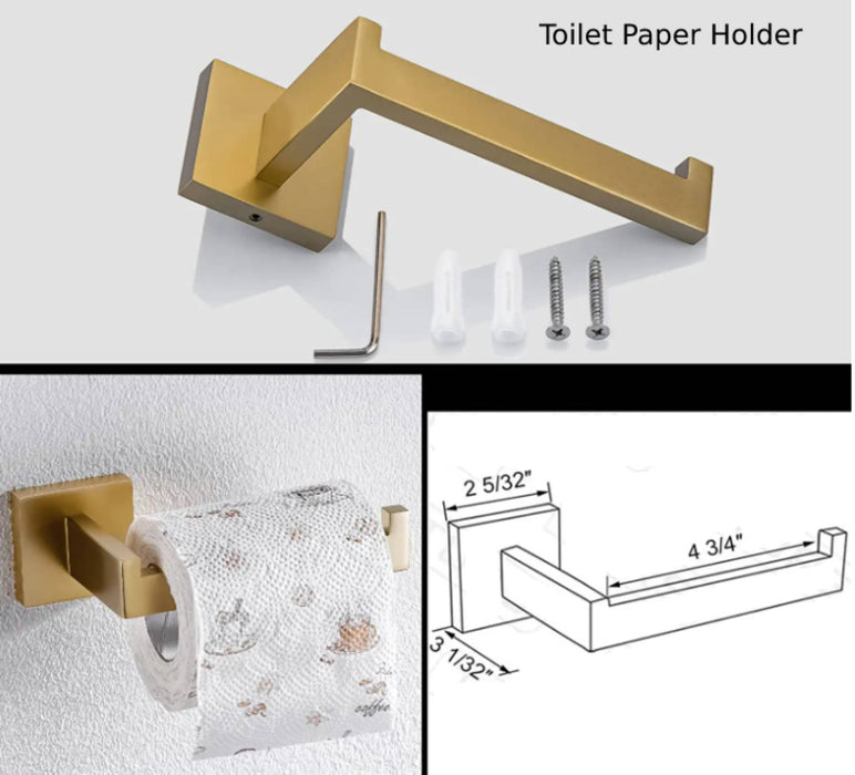 wonderland shower inc Square 4-Piece Stainless Steel Brushed Gold Bathroom Hardware Set... Shower Accessory - Lifestyle View