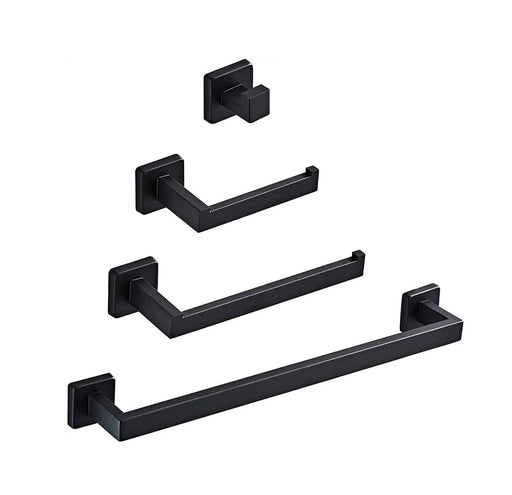 wonderland shower inc Luxurious 4-Piece Stainless Square Matte Black Bathroom Hardware Set: Towel Bar... Shower Accessory
