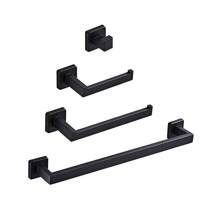 wonderland shower inc Luxurious 4-Piece Stainless Square Matte Black Bathroom Hardware Set: Towel Bar... Shower Accessory