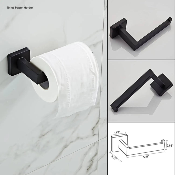 wonderland shower inc Luxurious 4-Piece Stainless Square Matte Black Bathroom Hardware Set:... Shower Accessory - Side View