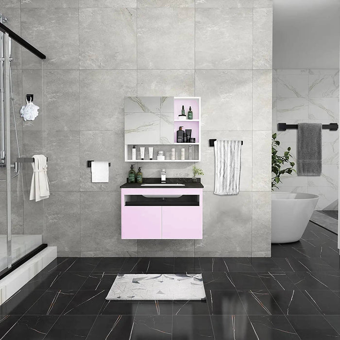 wonderland shower inc Luxurious 4-Piece Stainless Square Matte Black Bathroom Hardware... Shower Accessory - Detail View