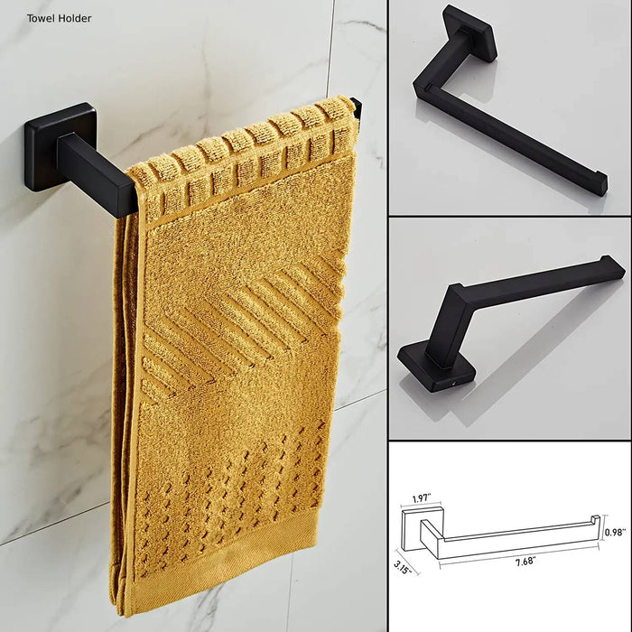 wonderland shower inc Luxurious 4-Piece Stainless Square Matte Black Bathroom Hardware Set:... Shower Accessory - Close-Up