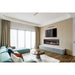 Napoleon Ascent Linear 76 natural gas linear fireplace with oak logs, mineral rocks and finishing trim in a living room