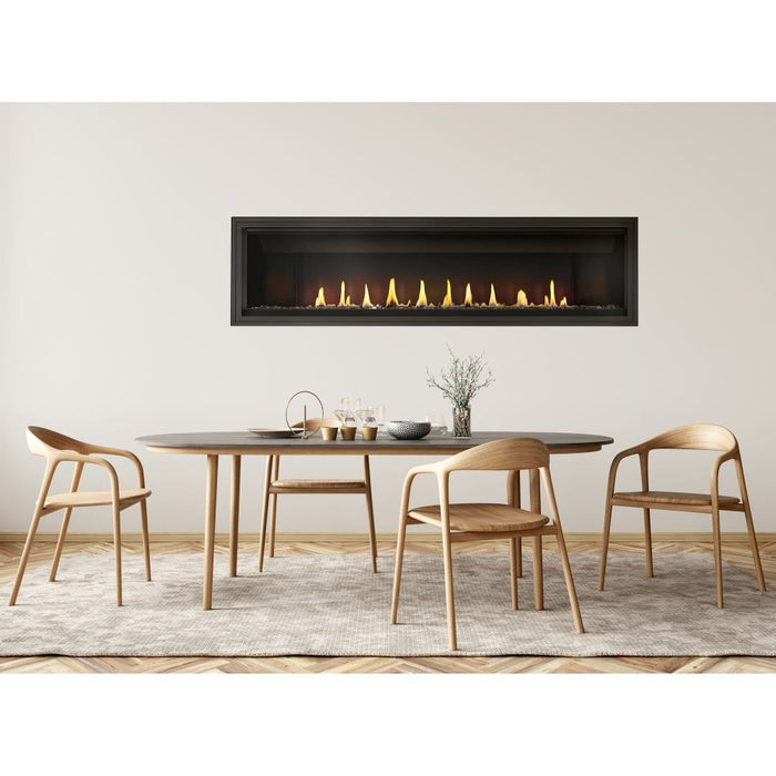 Napoleon Ascent Linear 76 natural gas linear fireplace with the included topaz glass ember bed