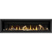 Napoleon Ascent Linear 76 natural gas linear fireplace with oak logs, mineral rocks and porcelain reflective panels