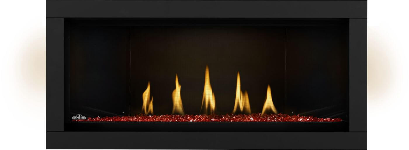 Napoleon Ascent Linear Premium 46 natural gas linear fireplace with glass media option and black surround