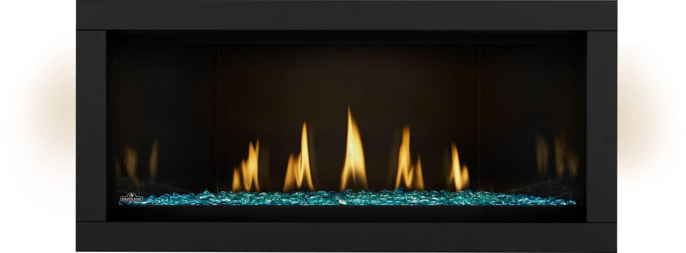 Napoleon Ascent Linear Premium 46 natural gas linear fireplace with blue glass media option