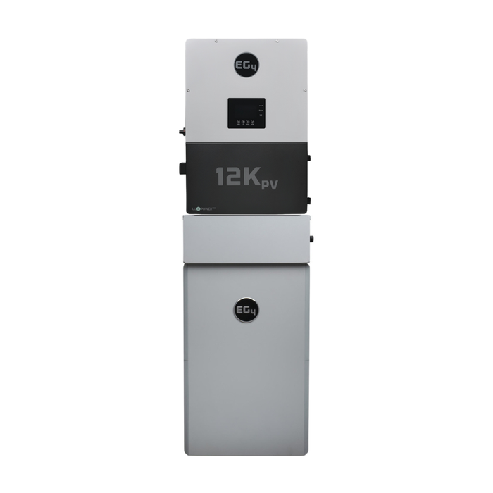 EG4 12kPV Essential Home Backup Power Bundle {BNDL-E0013} - Front face view of EG4 12kPV with 280Ah All Weather WallMount Battery with All Weather Conduit Box