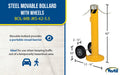 Vestil BOL-MB-JKS-42-5.5 steel movable bollard with wheels, removable bolt-on steel cap feature overview 1