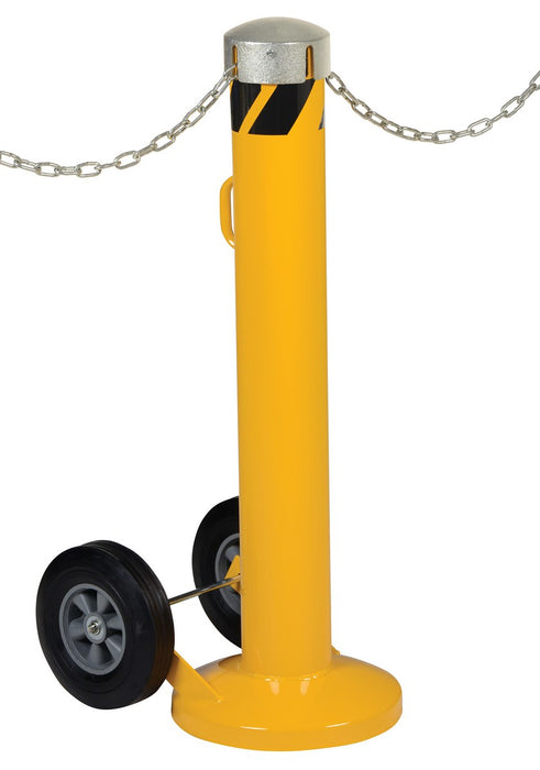 Vestil BOL-MB-JKS-42-5.5 Steel Movable Bollard with Wheels, Removable Bolt-On Steel Cap and Slots 42 in. x 5-1/2 in. Yellow