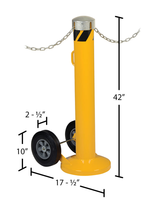 Vestil BOL-MB-JKS-42-5.5 steel movable bollard with wheels, removable bolt-on steel cap dimensions diagram
