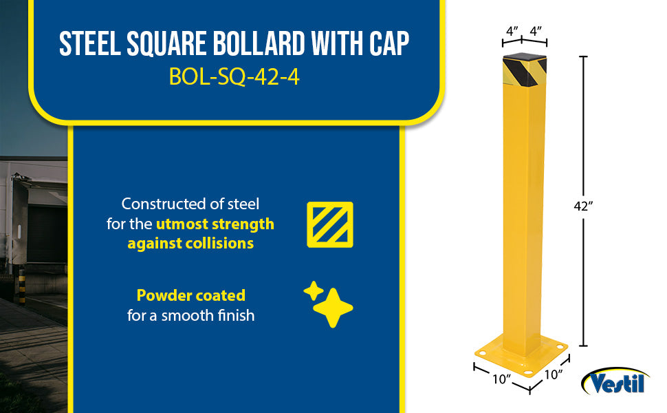 Vestil BOL-SQ-42-4 steel square bollard with cap feature overview 1