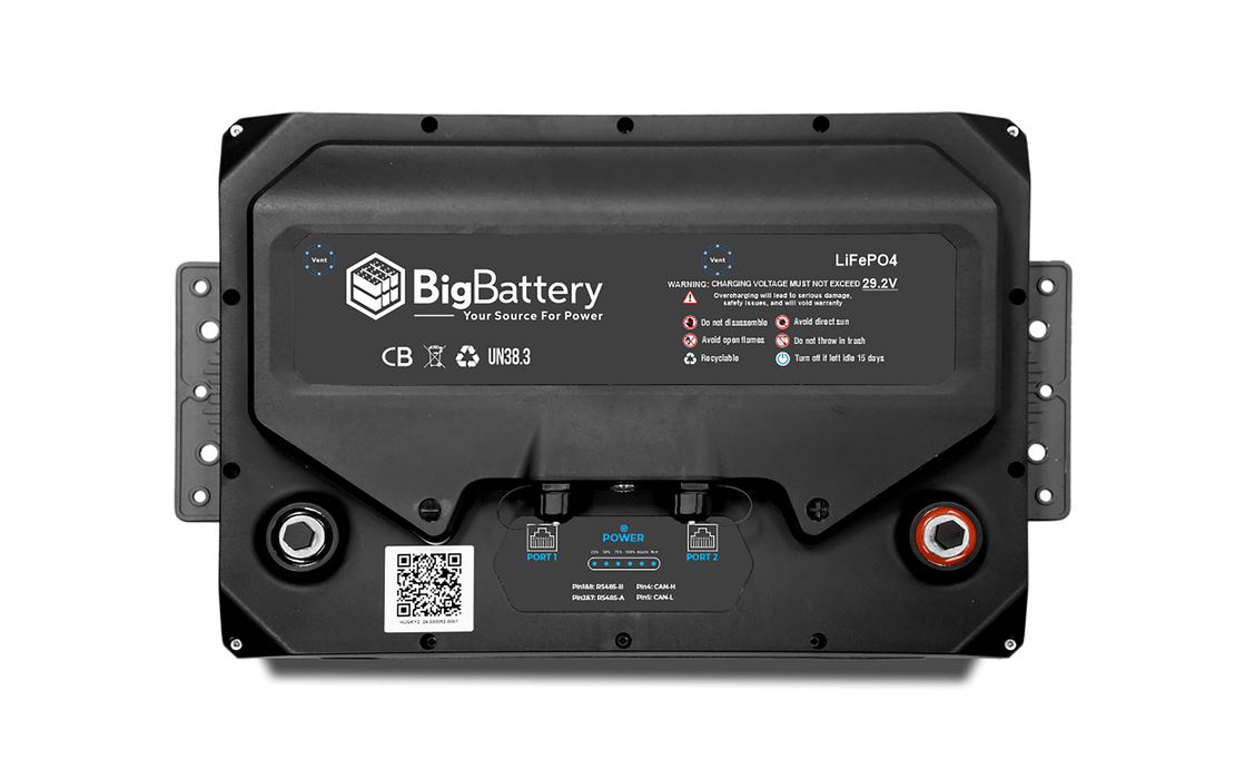High quality photo of the Big Battery Husky 24V LiFePO4 Battery INV Top View. Photo sourced by Current Connected.