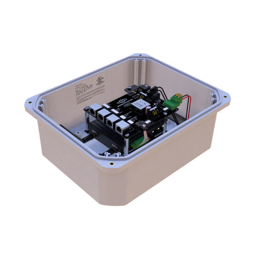 Briggs & Stratton Energy Trak Gateway With Outdoor Rated Enclosure - EnergyTRAK ET-GWY-BOX shown open to reveal the internal gateway module, wiring terminals, antennas, and communication hardware inside the enclosure.