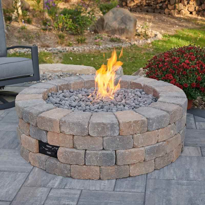The Outdoor Greatroom Bronson Block Round Gas Fire Pit Kit | BRON52 - Close-Up