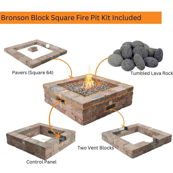 The Outdoor Greatroom Bronson Block Square Gas Fire Pit Kit | BRON51 - Dimensions