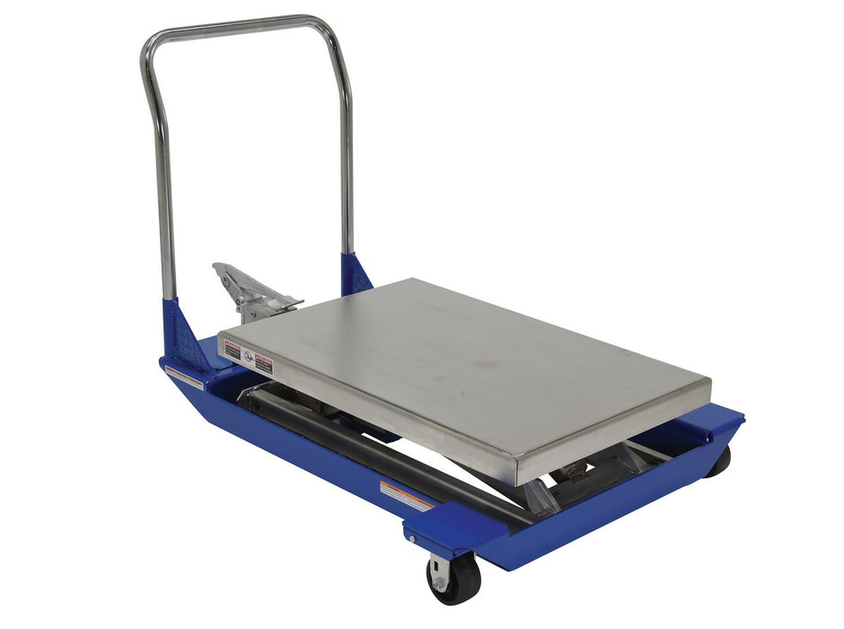 Vestil CART-40-15-M-PSS Partially Stainless Steel Foot Pump Powered Scissor Cart 48 in. x 40 in. 1,500 lb. Capacity Blue / Ye