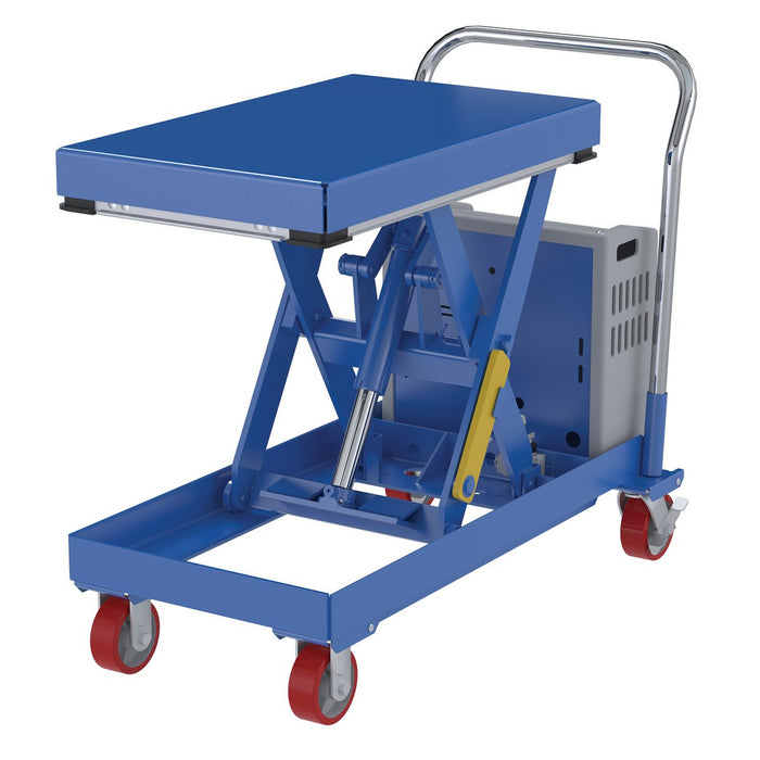 Vestil CART-500-2033-DC Steel 12V DC Hydraulic Elevating Cart 20 in. x 33 in. 500 lb. Capacity Blue