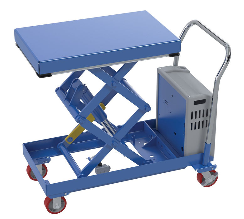 Vestil CARTD-1000-2033-DC Steel 12V DC Hydraulic Elevating Cart 20 in. x 33 in. 1,000 lb. Capacity Blue