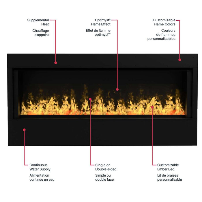 Dimplex Optimyst RGB Pro Box 60" Water Vapor Built-In Electric Fireplace - dimensions and features diagram