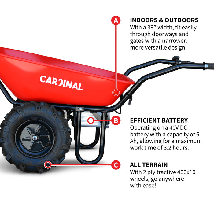 Tomahawk Power Electric Utility Cart 40V Battery-Powered Wheelbarrow 570-lb. Bucket Capacity - Features