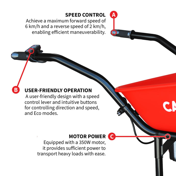 Tomahawk Power Electric Utility Cart 40V Battery-Powered Wheelbarrow 570-lb. Bucket Capacity - Dimensions