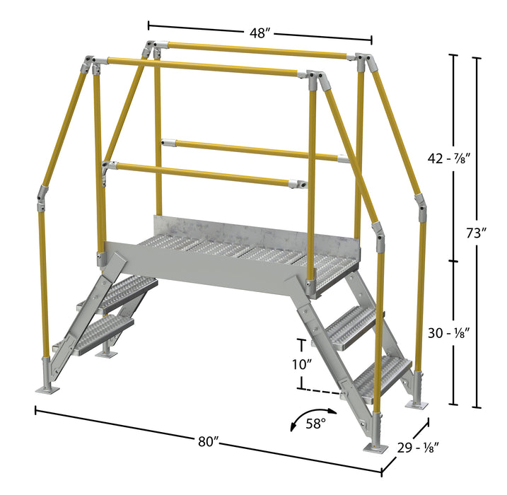 Vestil COL-AL-3-26-33 aluminum crossover ladder dimensions diagram