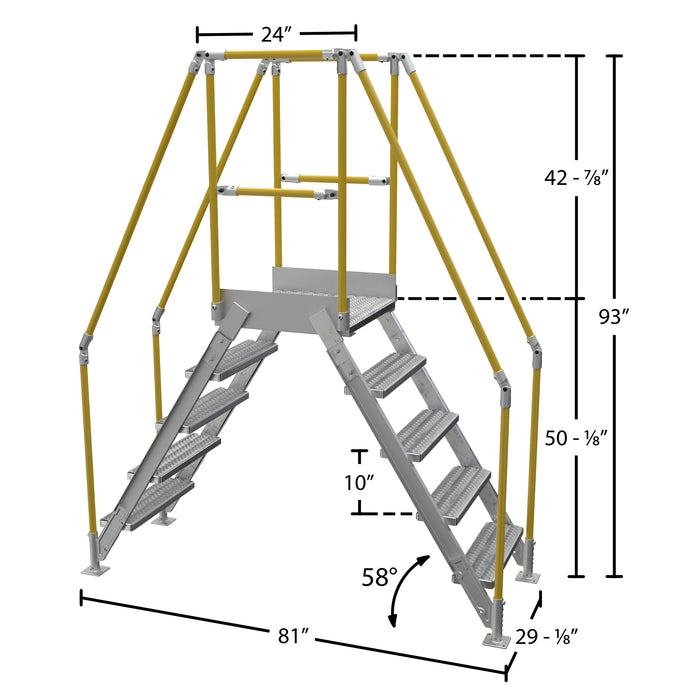 Vestil COL-AL-5-46-14 aluminum crossover ladder dimensions diagram