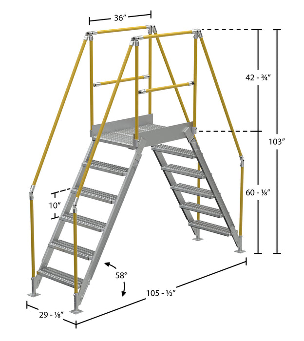 Vestil COL-AL-6-56-23 aluminum crossover ladder dimensions diagram