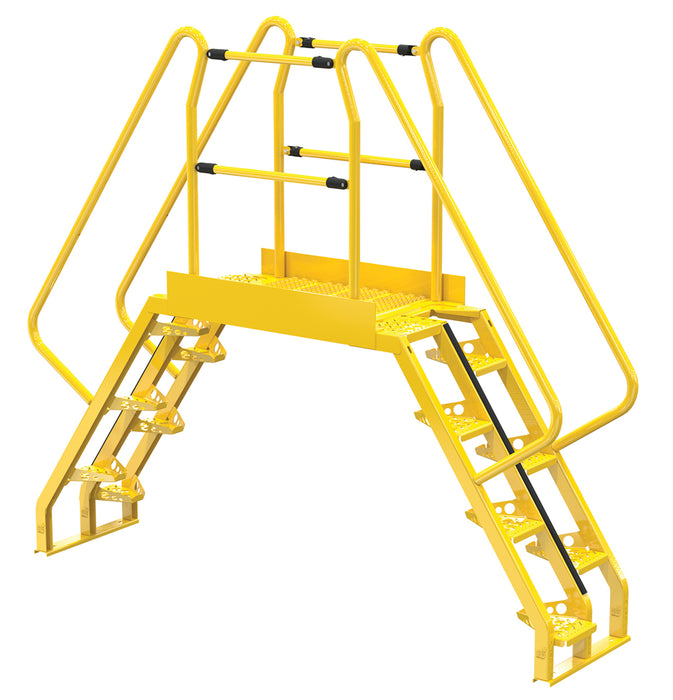 Vestil COLA-4-56-44 Steel Alternating Crossover Ladder 14 Step 56 Degrees 105 in. x 91 in. 350 lb. Capacity Yellow