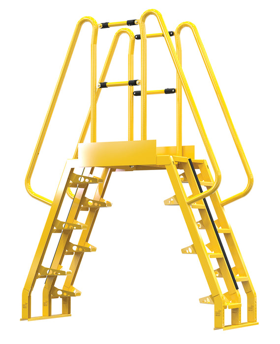 Vestil COLA-4-68-20 Steel Alternating Crossover Ladder 14 Step 68 Degrees 69 in. x 91 in. 350 lb. Capacity Yellow