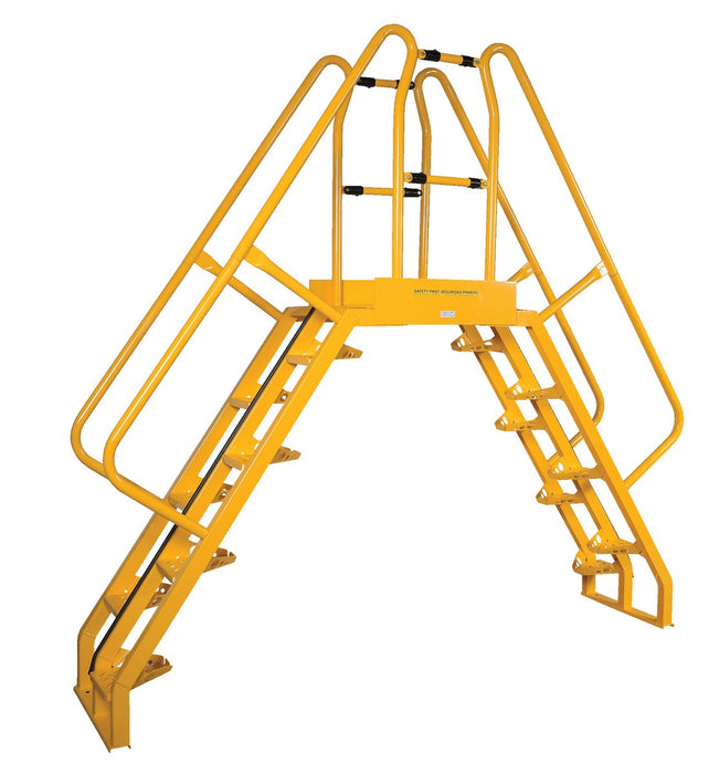 Vestil COLA-5-56-20 Steel Alternating Crossover Ladder 16 Step 56 Degrees 106 in. x 103 in. 350 lb. Capacity Yellow