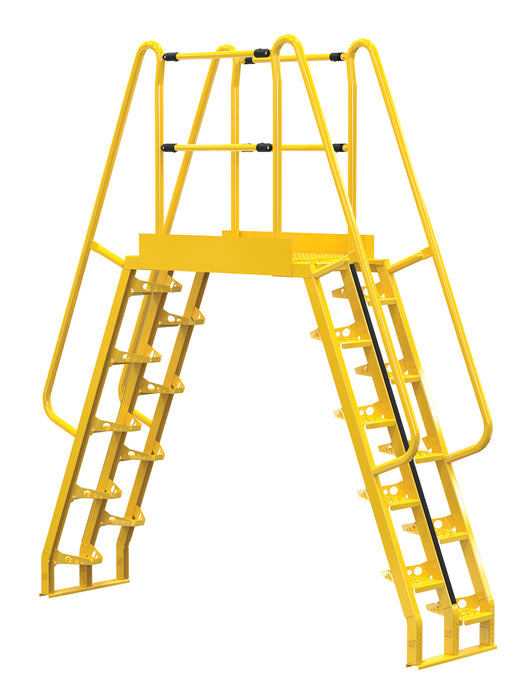 Vestil COLA-6-68-44 Steel Alternating Crossover Ladder 20 Step 68 Degrees 102 in. x 114 in. 350 lb. Capacity Yellow