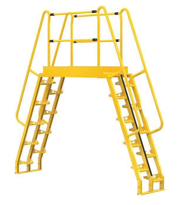 Vestil COLA-6-68-56 Steel Alternating Crossover Ladder 20 Step 68 Degrees 116 in. x 114 in. 350 lb. Capacity Yellow
