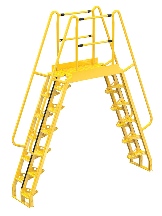 Vestil COLA-7-68-44 Steel Alternating Crossover Ladder 24 Step 68 Degrees 112 in. x 127 in. 350 lb. Capacity Yellow