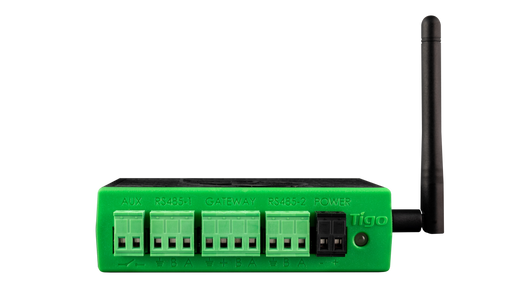 Tigo Cloud Connect Advanced data logger, front view with antenna